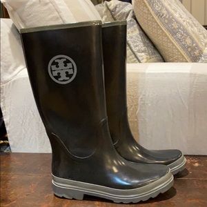 Tory Burch Tall Black Rain Boots Size 11